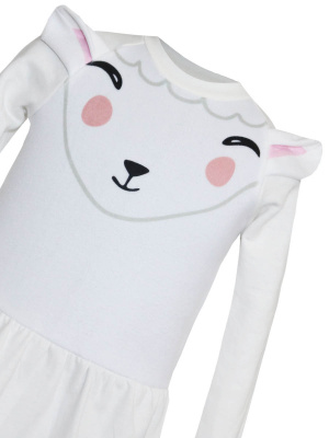 Платье "Ми" с мордочкой овечки и ушками - Размер 116 - Цвет молочный - Картинка #3