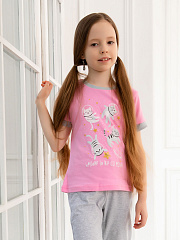 Пижама-футболка с кошками - Размер 140 - Цвет розовый - Картинка #1