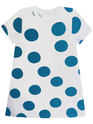 Платье с коротким руковом в крупный горох  - Размер 104 - Цвет белый с синим - Картинка #3