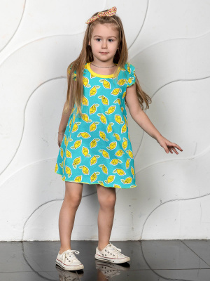 Платье "Лимоны" - Размер 116 - Цвет бирюзовый - Картинка #2