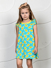 Платье "Лимоны" - Размер 128 - Цвет бирюзовый - Картинка #1